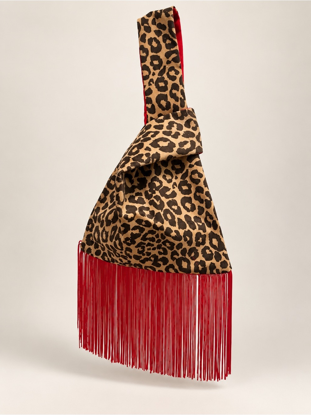 Leopard Print Fringe Knot Bag in Brown and Red